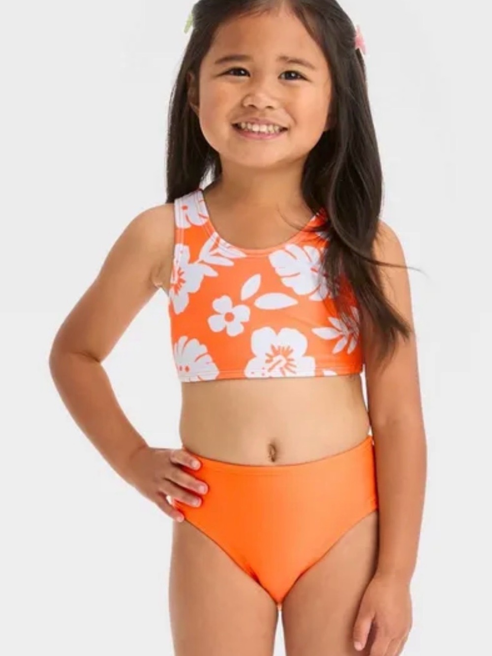 Cat & Jack Orange and White AND Blue and Pink Floral Girls' Two-Piece Swim Set